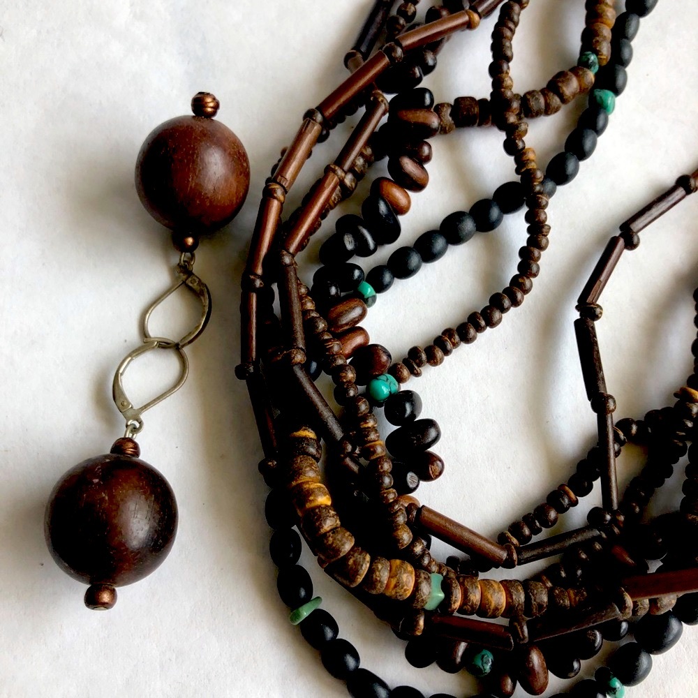 Wooden Beads Necklace & Earrings Set